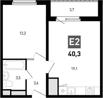 Планировка — Левенцовка парк, 2-комн., 38 м²