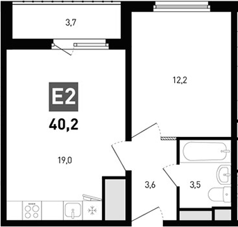 Планировка — Левенцовка парк, 2-комн., 38 м²