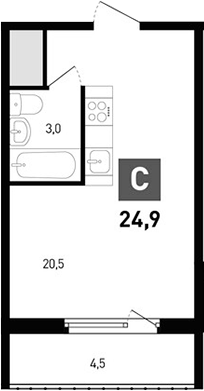 Планировка — Левенцовка парк, Студия, 24 м²
