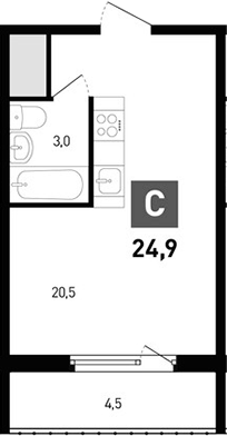 Планировка — Левенцовка парк, Студия, 24 м²