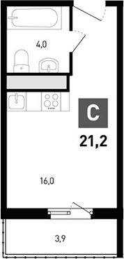 Планировка — Левенцовка парк, Студия, 20 м²