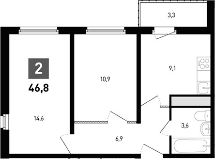 Планировка — Левенцовка парк, 2-комн., 45 м²