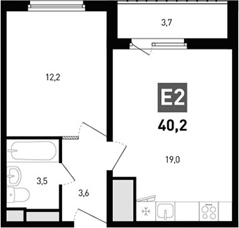 Планировка — Левенцовка парк, 2-комн., 38 м²