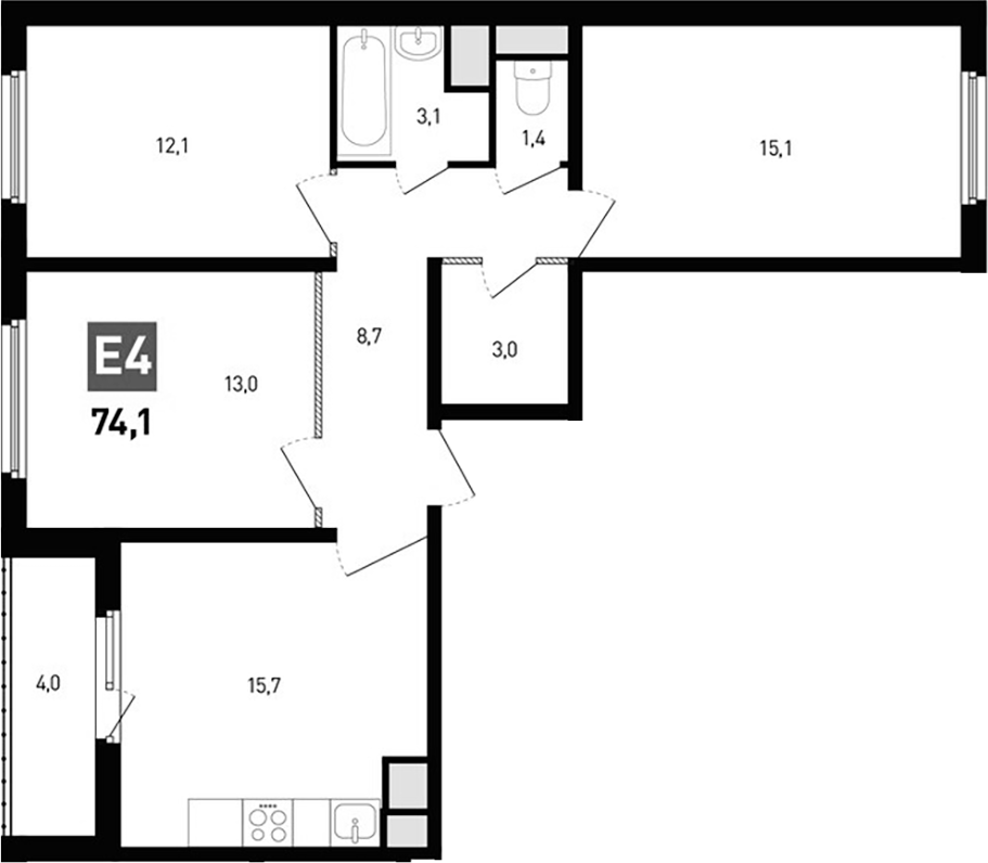 Планировка — Левенцовка парк, 4-комн., 72 м²