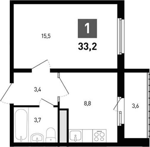 Планировка — Левенцовка парк, 1-комн., 31 м²