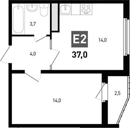 Планировка — Левенцовка парк, 2-комн., 36 м²