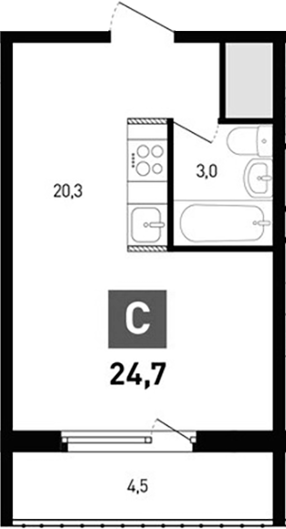Планировка — Левенцовка парк, Студия, 23 м²