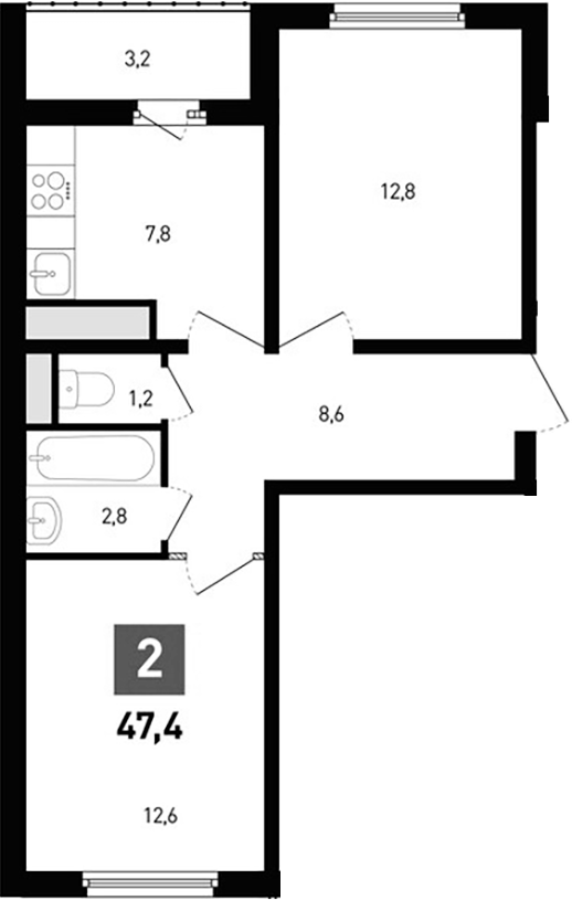 Планировка — Левенцовка парк, 2-комн., 46 м²