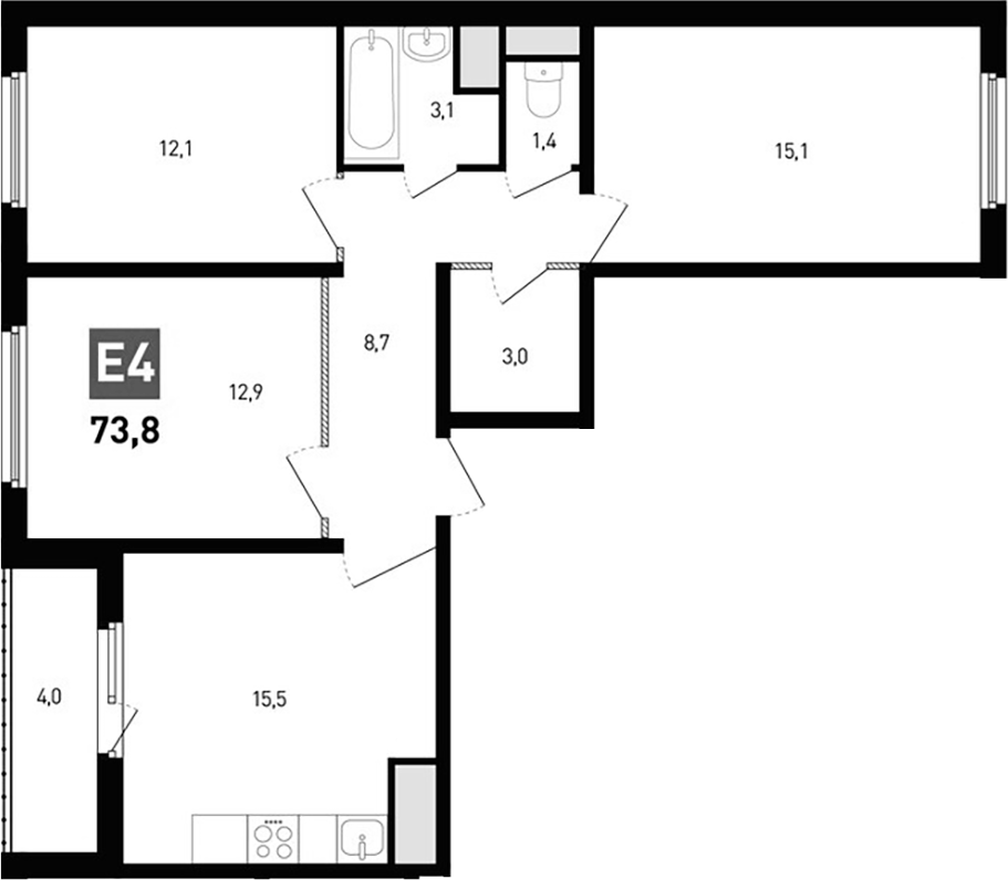 Планировка — Левенцовка парк, 4-комн., 72 м²