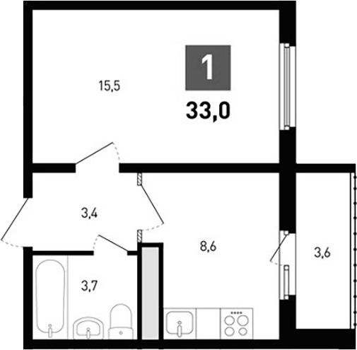 Планировка — Левенцовка парк, 1-комн., 31 м²