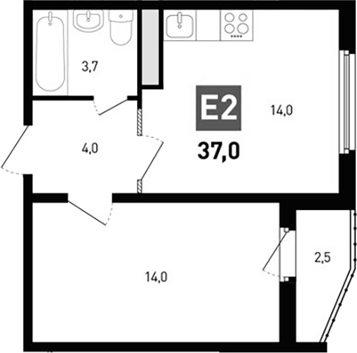 Планировка — Левенцовка парк, 2-комн., 36 м²