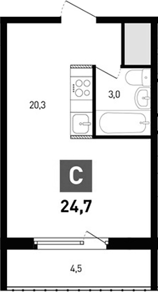 Планировка — Левенцовка парк, Студия, 23 м²