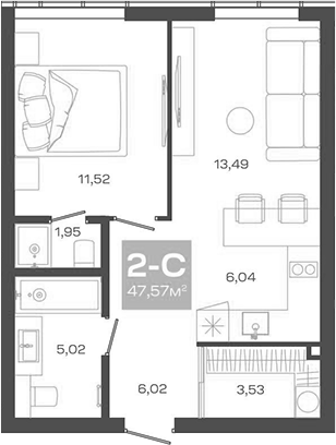 Планировка — Пульсар, 2-комн., 48 м²