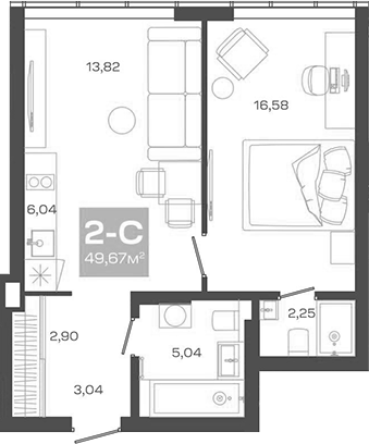 Планировка — Пульсар, 2-комн., 50 м²