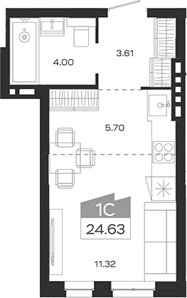Планировка — Базилик, Студия, 25 м²