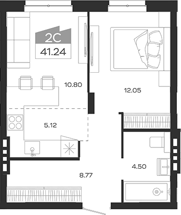 Планировка — Базилик, 2-комн., 41 м²