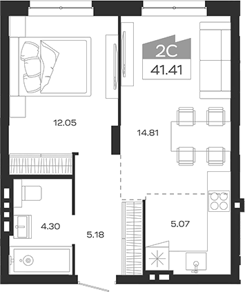 Планировка — Базилик, 2-комн., 41 м²