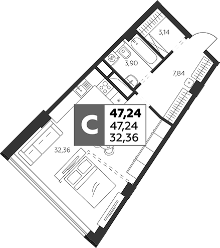 Планировка — Высотка, Студия, 47 м²