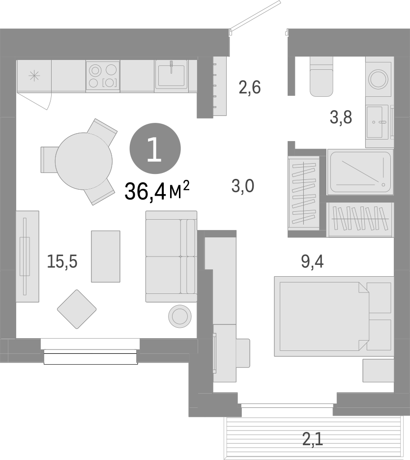 Планировка — Лебедевский, 2-комн., 34 м²