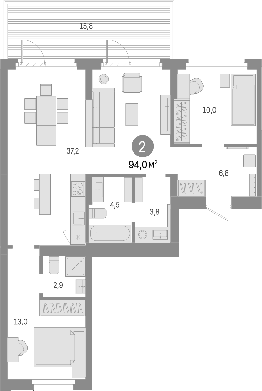 Планировка — Лебедевский, 3-комн., 78 м²