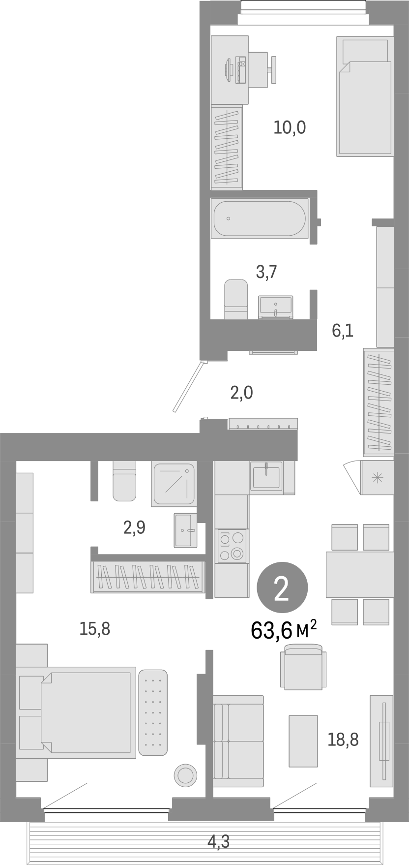 Планировка — Лебедевский, 3-комн., 59 м²