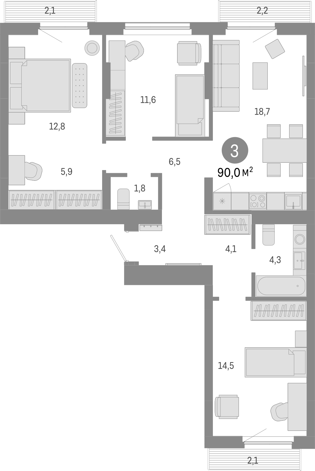 Планировка — Лебедевский, 4-комн., 84 м²