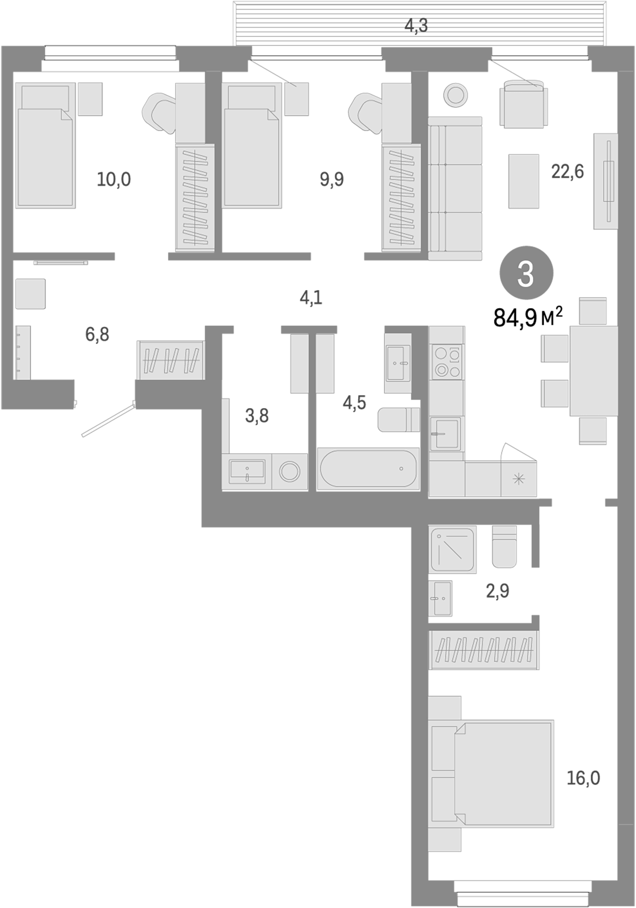 Планировка — Лебедевский, 4-комн., 81 м²