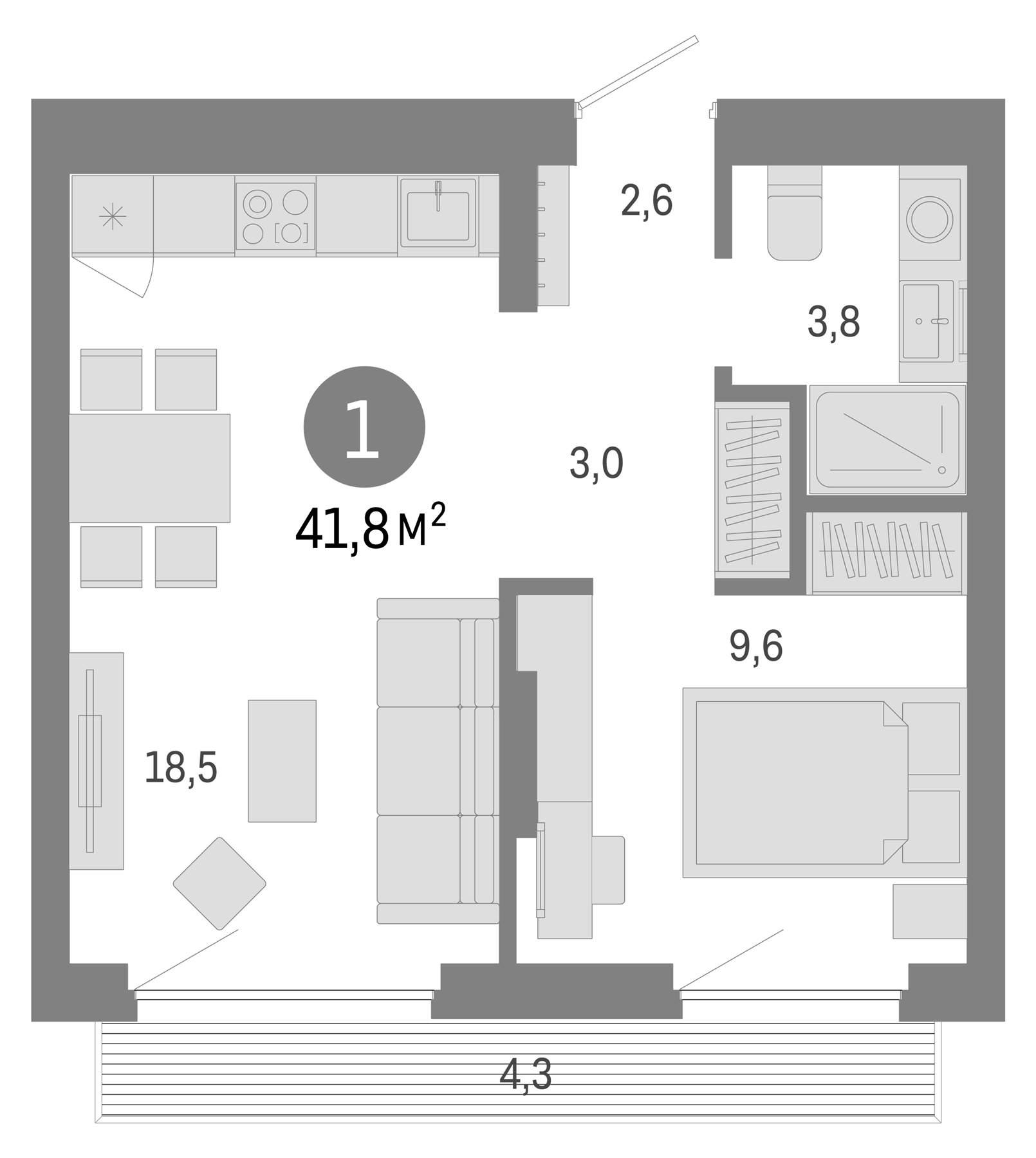 Планировка — Лебедевский, 2-комн., 38 м²