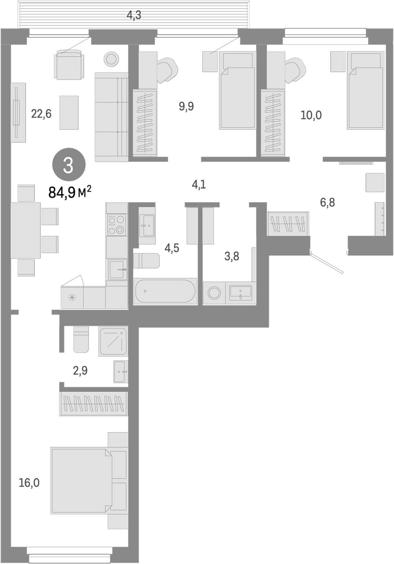 Планировка — Лебедевский, 4-комн., 81 м²