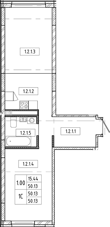 Планировка — Европейский берег, 2-комн., 50 м²
