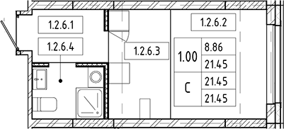 Планировка — Европейский берег, Студия, 21 м²
