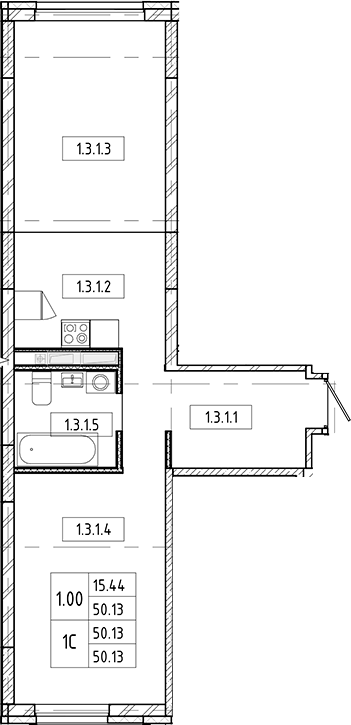 Планировка — Европейский берег, 2-комн., 50 м²