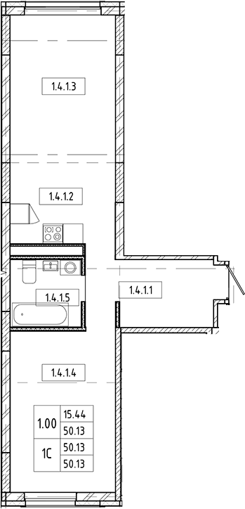Планировка — Европейский берег, 2-комн., 50 м²