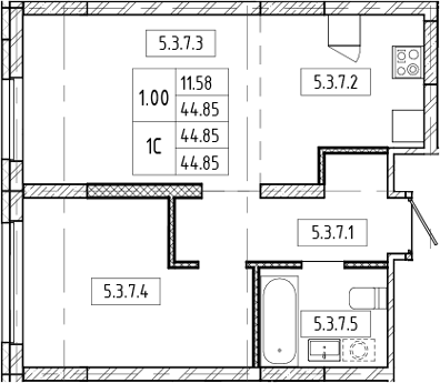 Планировка — Европейский берег, 2-комн., 45 м²