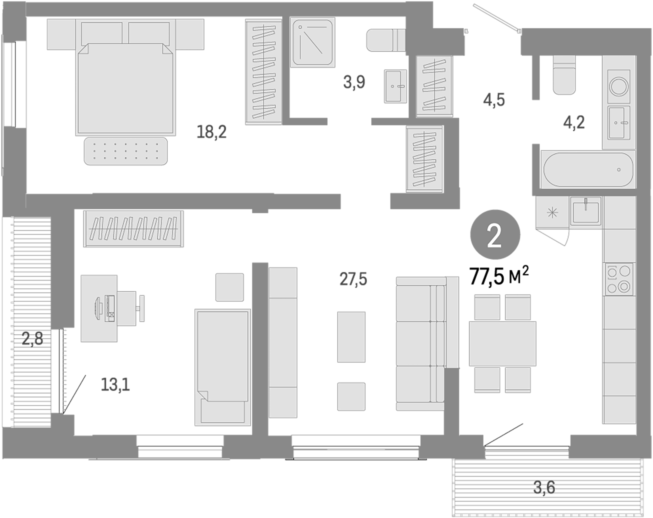 Планировка — Европейский берег, 3-комн., 71 м²
