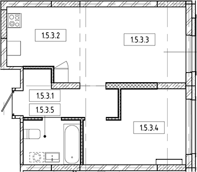 Планировка — Европейский берег, 2-комн., 45 м²