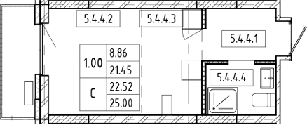 Планировка — Европейский берег, Студия, 21 м²
