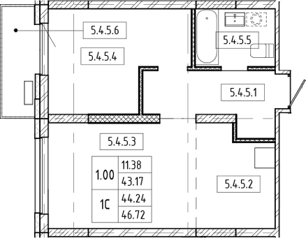 Планировка — Европейский берег, 2-комн., 43 м²