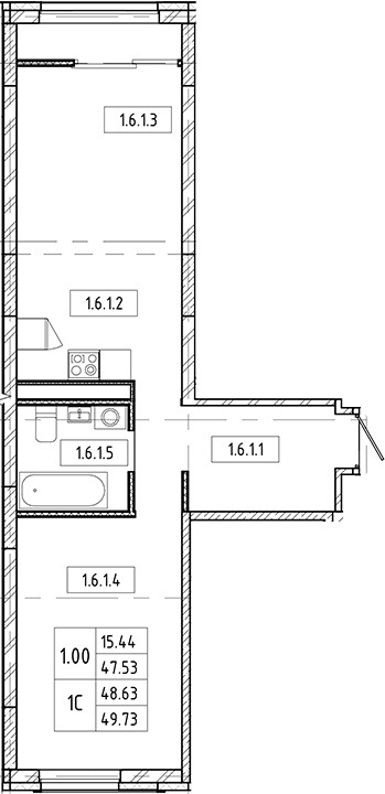 Планировка — Европейский берег, 2-комн., 48 м²