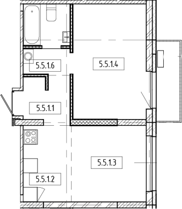Планировка — Европейский берег, 2-комн., 40 м²