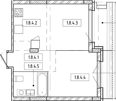 Планировка — Европейский берег, 1-комн., 36 м²
