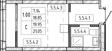 Планировка — Европейский берег, Студия, 19 м²