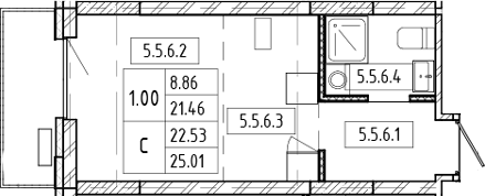 Планировка — Европейский берег, Студия, 21 м²