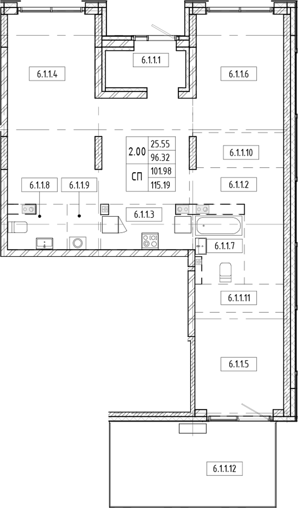 Планировка — Европейский берег, 1-комн., 96 м²