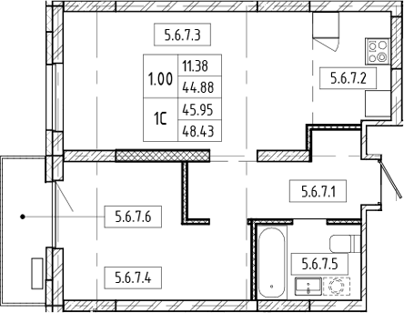Планировка — Европейский берег, 2-комн., 45 м²