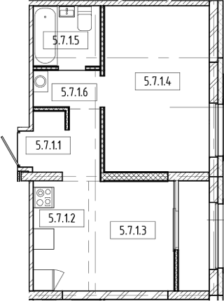 Планировка — Европейский берег, 2-комн., 37 м²