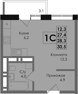 Планировка — Academia, Студия, 27 м²