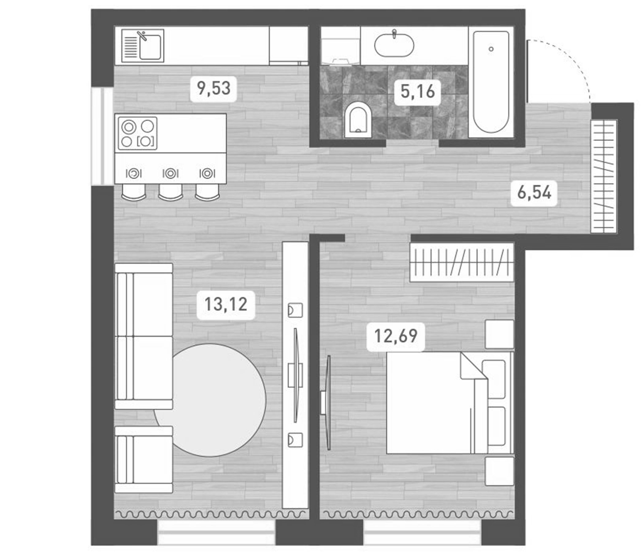 Планировка — Радуга Сибири, 2-комн., 47 м²