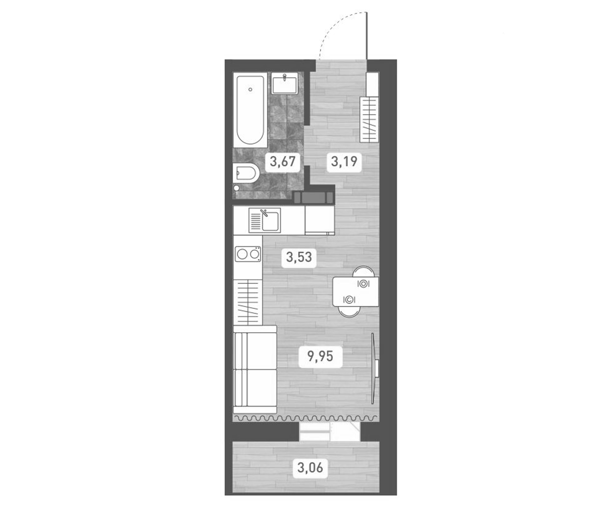 Планировка — Радуга Сибири, Студия, 20 м²