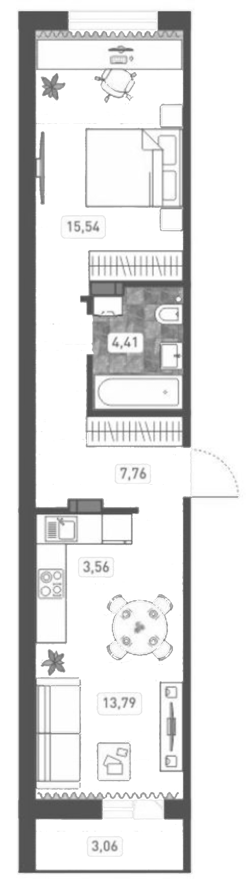 Планировка — Радуга Сибири, 2-комн., 45 м²